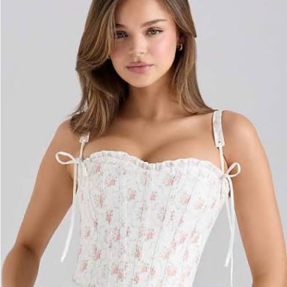 House of CB White Floral Corset Dress xs clarabelle white rose corset print bust - Picture 5 of 9